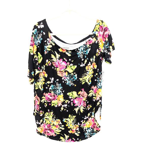 New Torrid Womens 2X Tunic Tee Floral Off-Shoulder Super Soft Short Sleeve - Picture 2 of 7